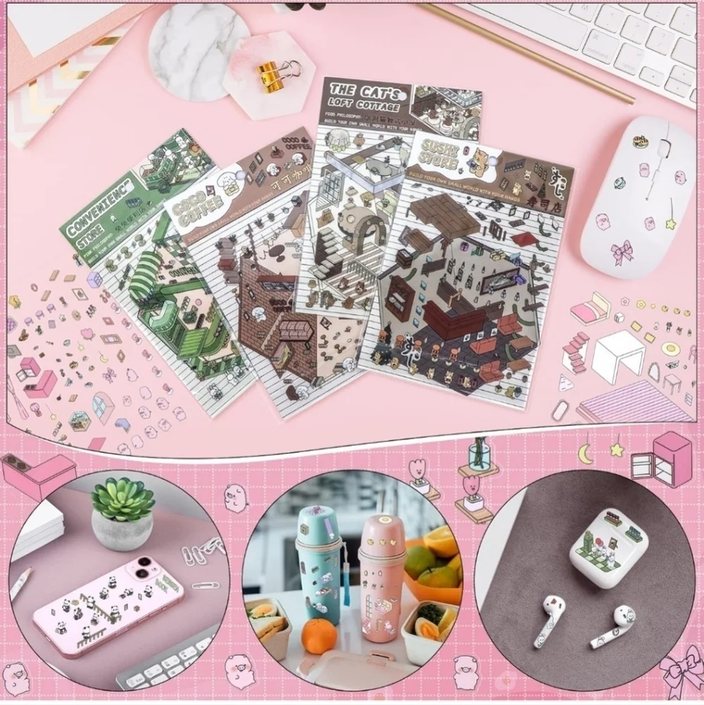 8 sets Cute Cartoon sticker Set with Tweezers